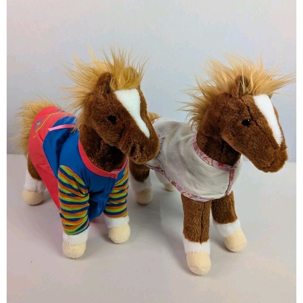 Lot Of 2 Douglas Cuddle Toys Horses Horse Clothes Stuffed Animal Toy Foal Cute